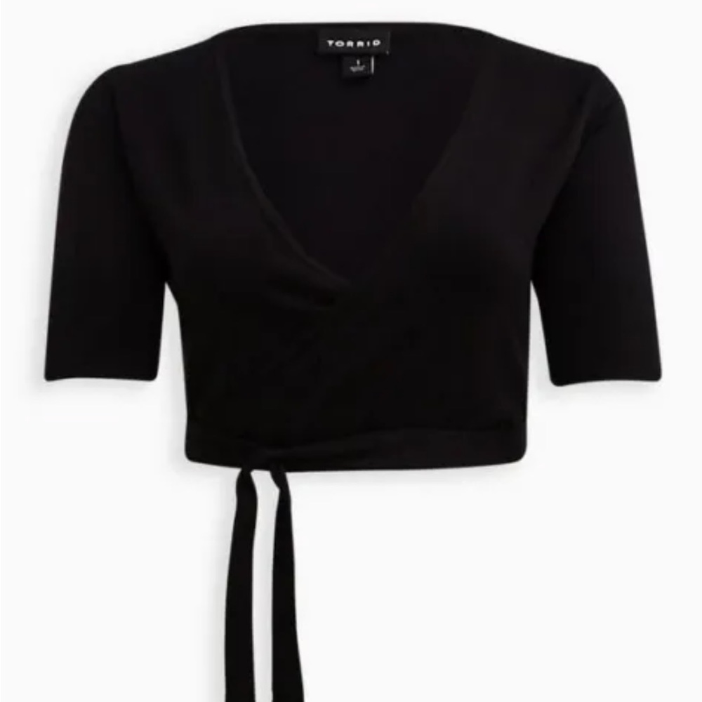 TORRID 1X Black Shrug Wrap Front Short Sleeve Fitted Sweater